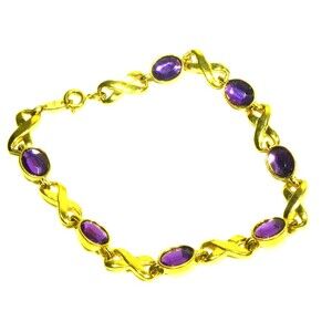 Vintage Art Deco Bracelet Avon Infinity Link Gold Tone Purple Glass
